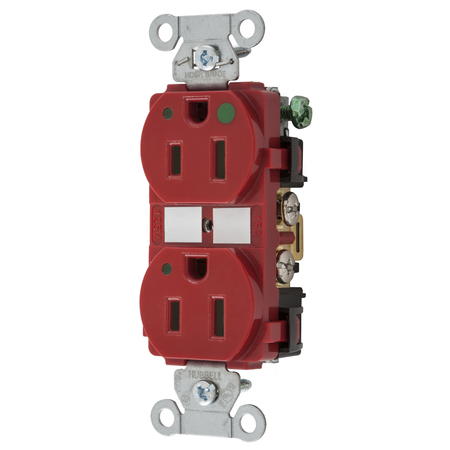 HUBBELL WIRING DEVICE-KELLEMS Straight Blade Devices, Duplex Receptacle, Hubbell-Pro, Hospital Grade, LED Indicator, 15A 125V, 2- Pole 3-Wire Grounding, 5-15R, Red 8200REDL